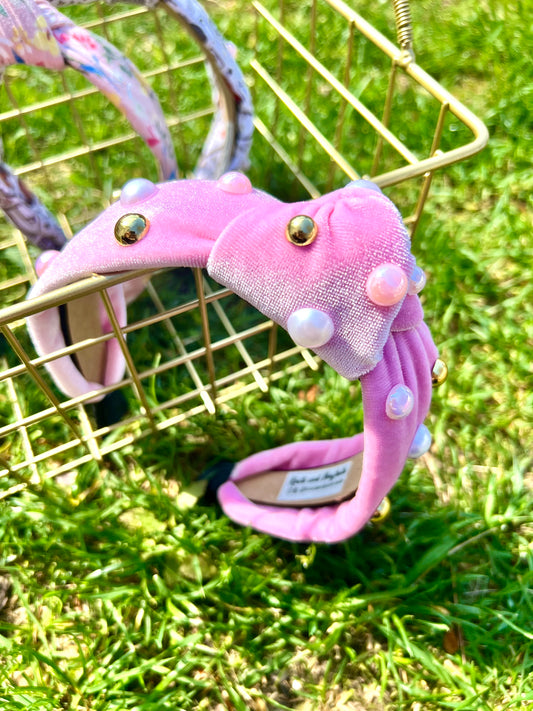 Embellished Pink Velvet Headband