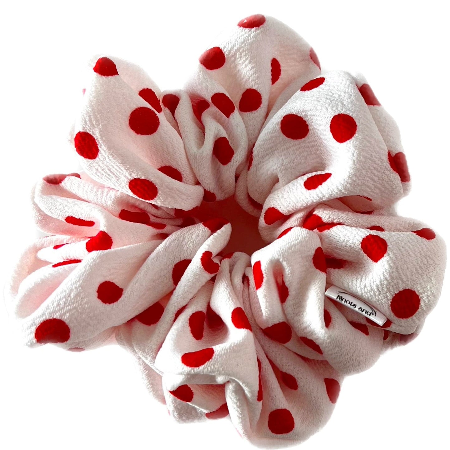 White with Red Polka Dot Textured Scrunchie